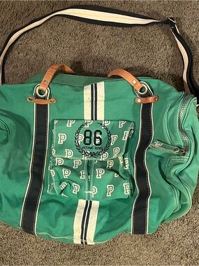 Pink Victoria’s Secret Varsity Jet Set Green large duffle bag